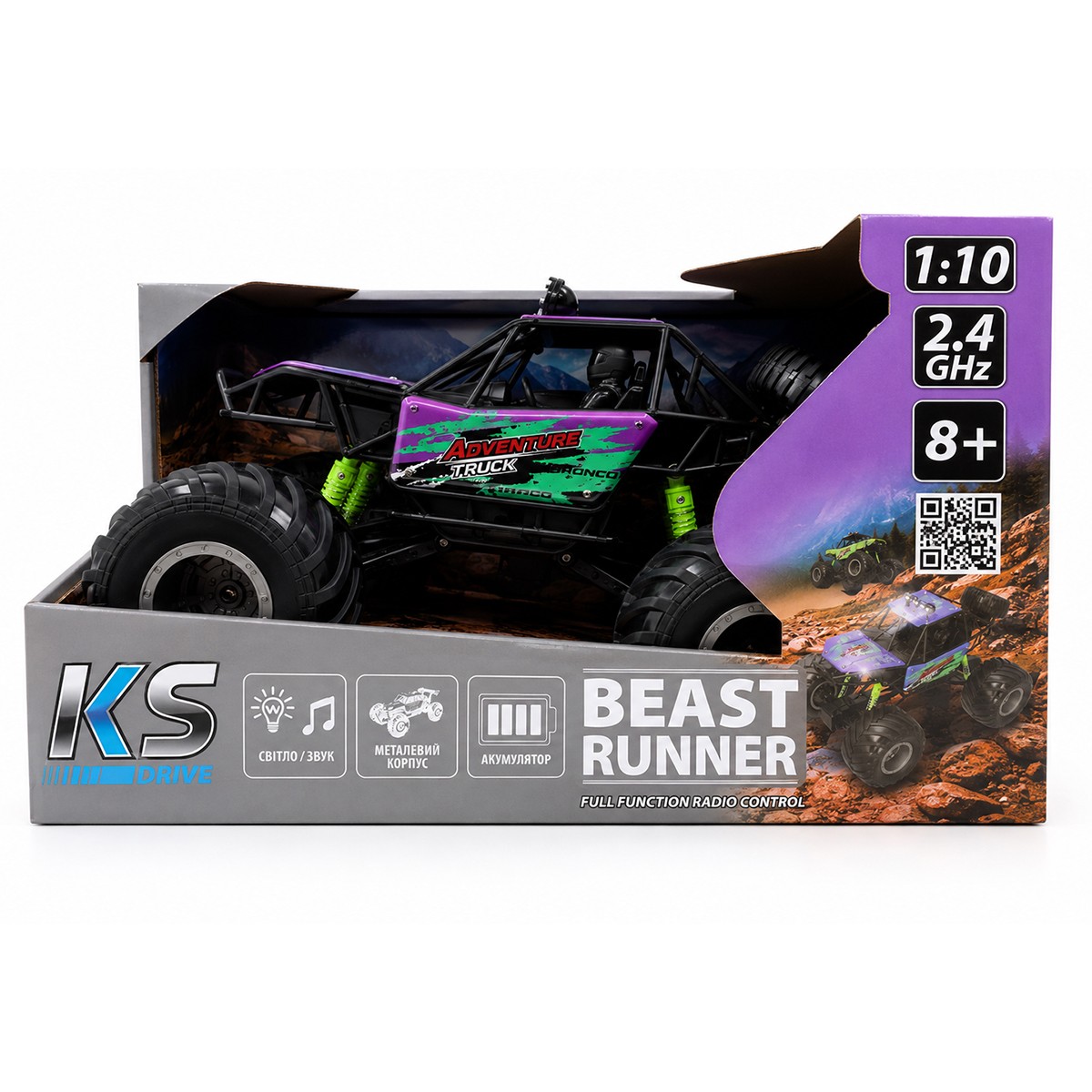 Знижка 3947+20% дисконт Арт.10002-1102Автомобіль KS Drive на р/к - Beast Runner (2.4 GHz, акум. 7.4 V, бузковий)